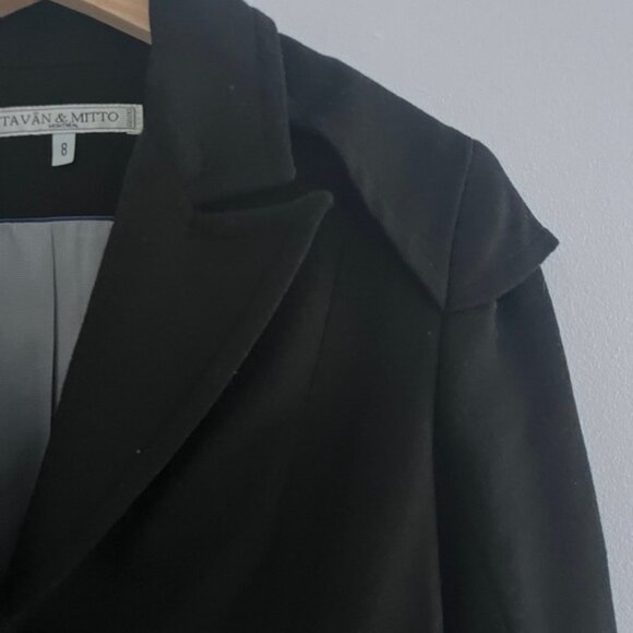 tavan mitto virgin wool black trench coat size 8 - Picture 4 of 9